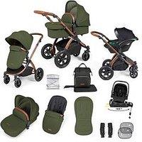 Ickle Bubba Stomp Luxe 12 Piece Travel System With I-Size Nimbus Car Seat & Spin Isofix Base - Bronze / Woodland / Tan