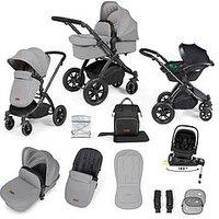 Ickle Bubba Stomp Luxe 12 Piece Travel System With I-Size Nimbus Car Seat & Spin Isofix - Black / Pearl Grey / Black