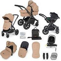Ickle Bubba Stomp Luxe 12 Piece Travel System With I-Size Nimbus Car Seat & Spin Isofix Base - Black / Desert / Black