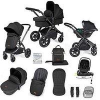 Ickle Bubba Stomp Luxe 12 Piece Travel System With I-Size Nimbus Car Seat & Spin Isofix Base - Black / Midnight / Black