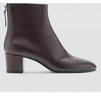 Mango Leather Ankle Boots With Block Heel - Brown