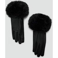 Mango Faux Fur Cuff Gloves - Black
