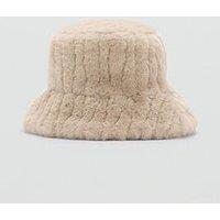 Mango Faux Fur Bucket Hat - Cream