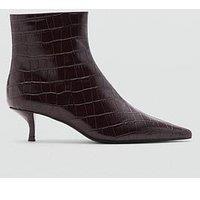Mango Croc Effect Pointed Toe Ankle Boot - Brown