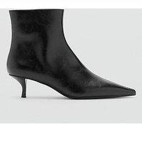 Mango Kitten Heel Pointed Ankle Boot - Black