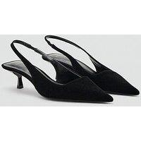 Mango Velvet Sling Back Kitten Heel - Black