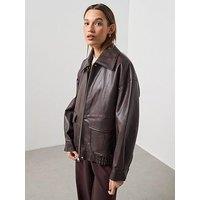 Mango Oversized Leather-Effect Jacket - Brown