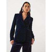 Mango Velvet Tailored Blazer - Navy