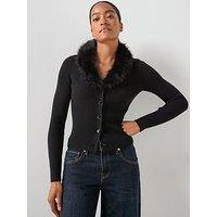 Mango Cardigan With Faux Fur Collar