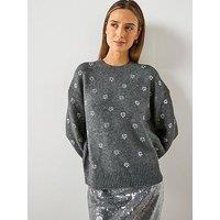 Mango Crystal Detail Sweatshirt - Grey