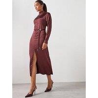 Mango High Neck Belted Dress - Purple