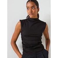 Mango Ruched Funnel Neck Top
