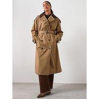 Mango Double Breasted Trench Coat With Corduroy Collar - Green