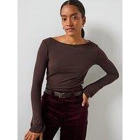 Mango Boat Neck T-Shirt - Brown