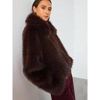 Mango Faux Fur Jacket With Lapels - Brown