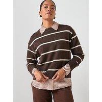 Mango Oversized Stripe Jumper - Brown