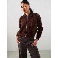 Mango Zip Up Boucle Collared Cardigan - Brown