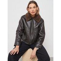 Mango Leather Effect Jacket With Shearling Collar