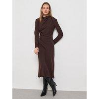 Mango Ruched Dress With Draped Neckline