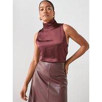 Mango High Neck Satin Blouse - Burgundy