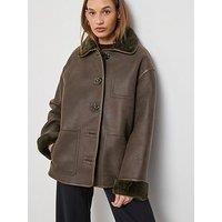 Mango Faux Shearling Leather Effect Coat