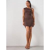 Mango Dress With Asymmetrical Neck And Metallic Detail