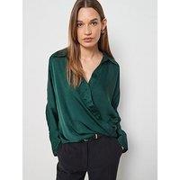 Mango Cross-Over Satin Blouse - Green
