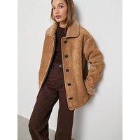Mango Faux Shearling Leather Effect Coat