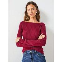 Mango Boat Neck Ribbed Sweater - Red