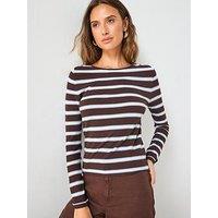Mango Striped Fine Knit Sweater - Brown