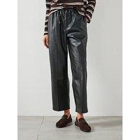 Mango Leather Effect Elastic Waist Trousers - Black