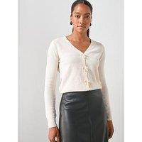 Mango V-Neck Wool Blend Cardigan - Cream