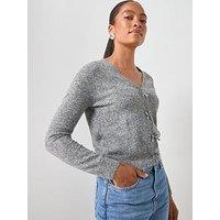 Mango V-Neck Wool Blend Cardigan - Grey