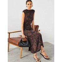 Mango Leopard Print Fitted Dress - Brown