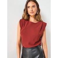Mango Ruched Blouse With Shoulder Pads - Brown