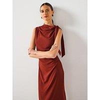 Mango Ruched Dress With Knot Detail - Brown