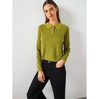 Mango Polo Neck Ribbed Sweater - Green