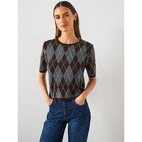 Mango Short Sleeved Argyle Sweater - Grey
