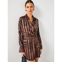 Mango Striped Satin Dress - Brown