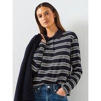 Mango Striped Polo Neck T-Shirt - Navy