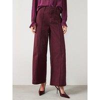 Mango Paloma High Waisted Wide Leg Jeans With Stitching - Dark Red