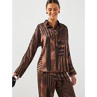 Mango Striped Satin Blouse - Brown