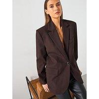 Mango Straight Fit Suit Jacket - Brown