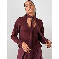 Mango V-Neck Jumper With Scarf - Red