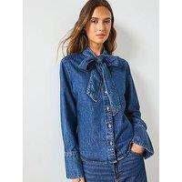 Mango Denim Shirt With Bow - Blue