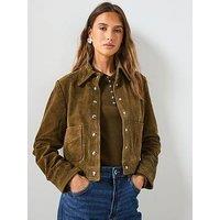 Mango Suede Leather Jacket With Buttons - Khaki