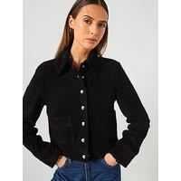 Mango Suede Leather Jacket With Buttons - Black