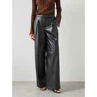 Mango Leather Effect Wide Leg Trousers - Black
