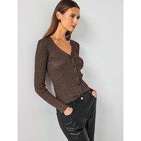 Mango Ribbed Knitted Cardigan - Brown