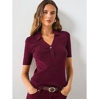 Mango Fine Knit Sweater With Shirt Collar - Red